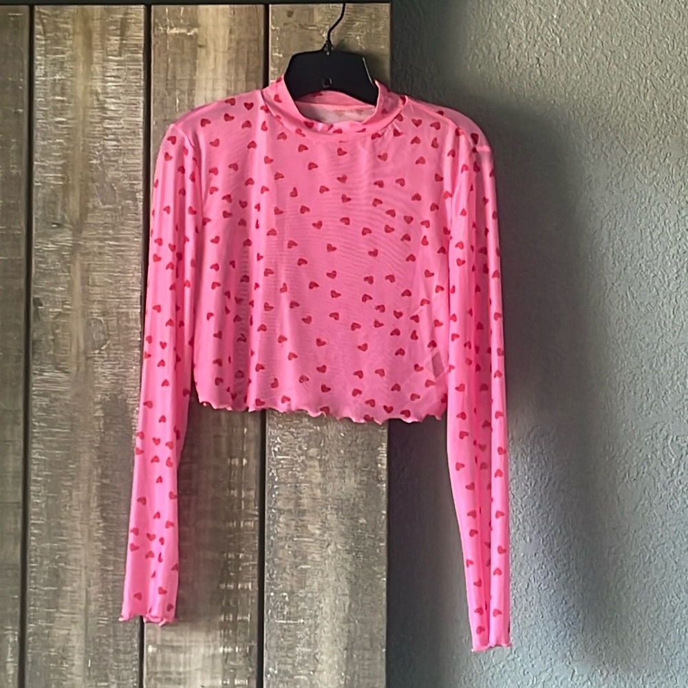 SHEIN see thru pink with hearts crop